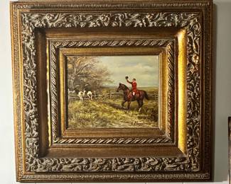 R. KLATSKI. Oil on Canvas. Traditional English fox hunt scene.