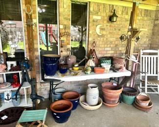 pottery, planters, bird houses, backyard decor.
