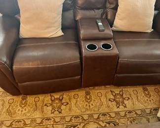 Leather love seat recliner with remote control