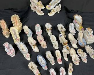 Vintage Porcelain Floral Lace Miniature Shoes