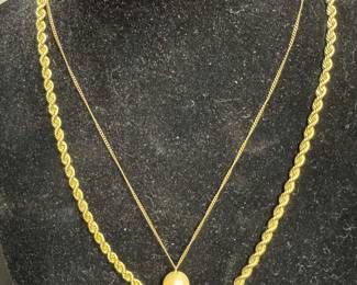 14 K Rope Chain Single Pearl