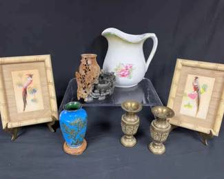Antique Cloisonne, Brass, Soapstone, and Birds