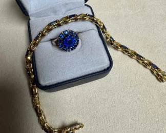 Gold Blue Stones Ring Bracelet