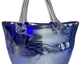 Handblown Cobalt Blue Glass Basket