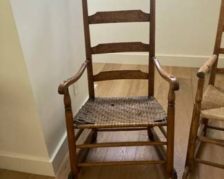 Ladder back rocker with rush seat