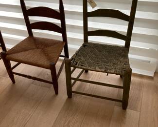 Child's ladder back chair with rush seat and another one