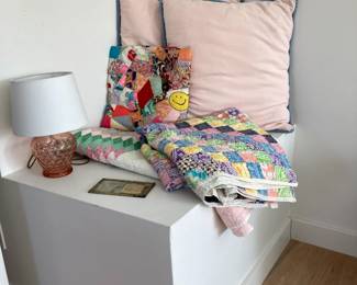 Throw pillows, handmade quilts