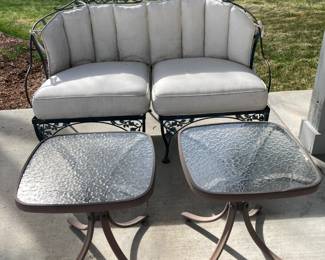 Iron loveseat and patio tables