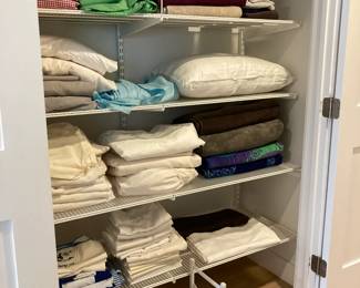 Sheets, towels, blanket, pillow cases, shower drape