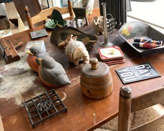Walnut drop leaf table ready for refinishing, Accessories of all sorts - mostly vintage