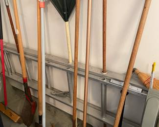 Garden tools and 2-story extension ladder - aluminum