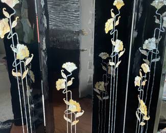 4-panel black lacquer room screen with mother-of-pearl - excellent condition