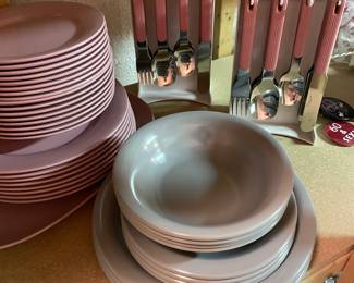 Plastic dishes and flatware set - great for outdoor