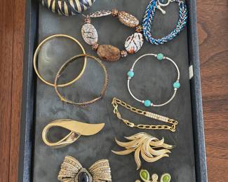 Costume jewelry - bracelets and pins, and Jay Strongwater frame