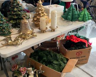 Vintage ceramic trees with lights, garland and more