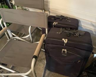 Folding chairs w attached table and "Ciao" Large roller bags - 2 available