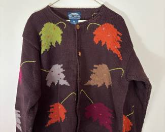 1990s Rey Wear Leaf Pattern Knitted Cardigan – Size Medium