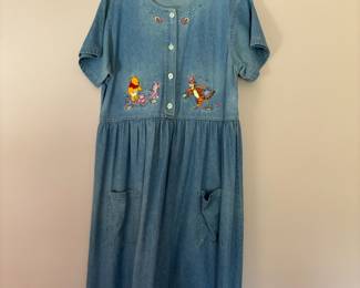 1990s Disney "Winnie the Pooh" Embroidered Denim Dress