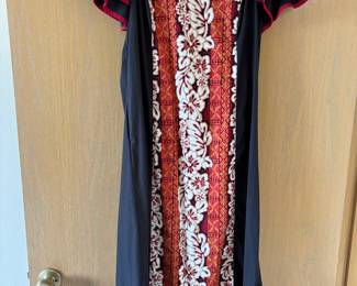 RM Red, Black & White Hibiscus Hawaiian MuuMuu Dress 