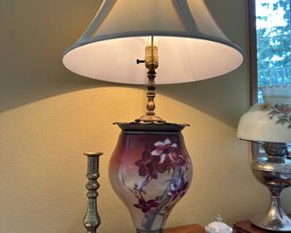 Victorian Style Floral Painted Table Lamp