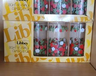 2 Boxes - Set of 8 Libbey Glasses with Strawberry Design
