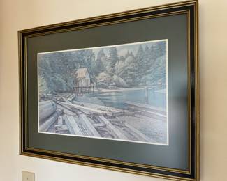 Framed & Matted 1975 Print " Doris Cove Bainbridge Island" by Rudolph Bundas