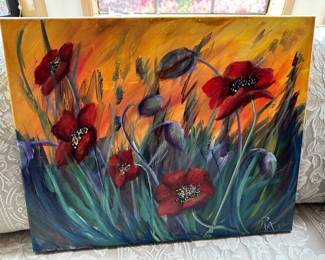 Red Poppy Painting - Signed RA