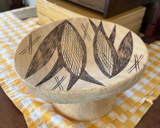 Etched Wood Pedestal Bowl