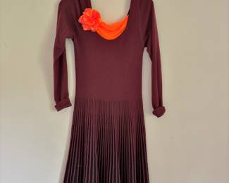 Lapis Burgundy Pleated Long Sleeve Mini Dress – Size Large