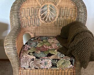 Wicker Arm Chair with Floral Cushion