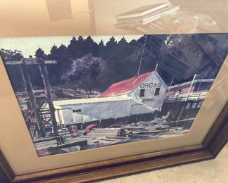 Framed & Matted Watercolor Lithograph "Orcas Landing" by Joan Reeves