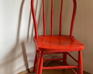 Distressed Red Spindle Back Accent Chair