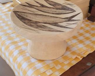 Etched Wood Pedestal Bowl
