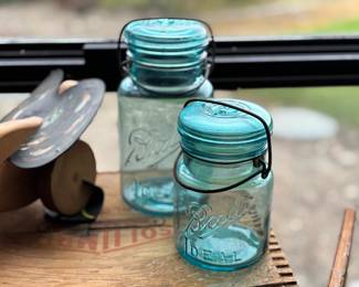 1920s Ball Ideal Blue Glass Mason Jars