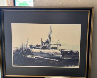 Framed & Matted Watercolor Print "A Stillness" by Thomas William Jones