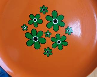 Mid Century Modern Orange Melamine Tray with Green Floral Design