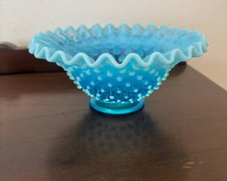Blue Hobnail Opalescent Footed Candy Dish