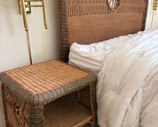 Queen Size Wicker Headboard with Matching Side Tables