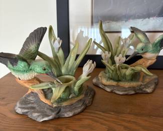 Pair of Ceramic Hummingbird Candlestick Holders