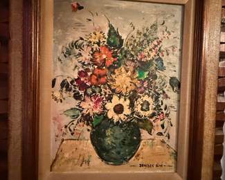 Framed Impressionist Floral Bouquet Still Life Painting by Jencsek A.