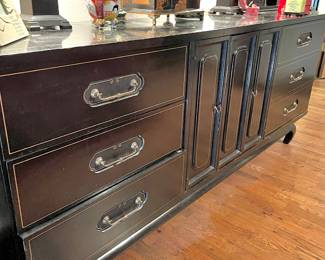 American of Martinsville Chinese Style Black Lacquered Lowboy Dresser