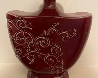Red Ceramic Vase with Floral Design