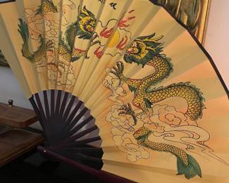 Asian Double Dragon Decorative Fan