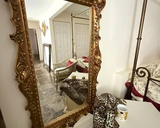 Baroque Style Large Ornate Gold Tone Rectangular Wall Mirror