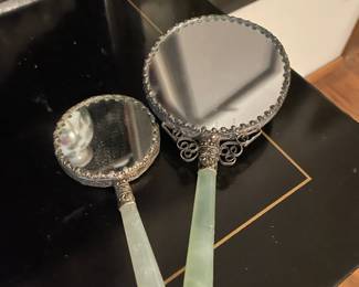 Pair of Chinese Hand Mirrors with Faux Jade Handles