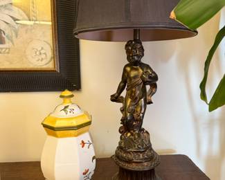 Neoclassical Gold Tone Cherub Table Lamp