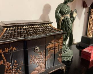 Chinese Black Pagoda Top Jewelry Box