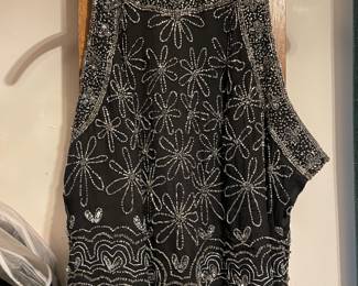 Papell Boutique Black Beaded Sequin Silk Sleeveless Top – Size XL