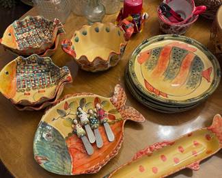 Italica Ars Hand Painted Italian Fish Themed Pottery Dishes