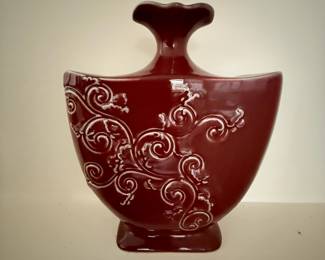 Red Ceramic Vase with Floral Design
